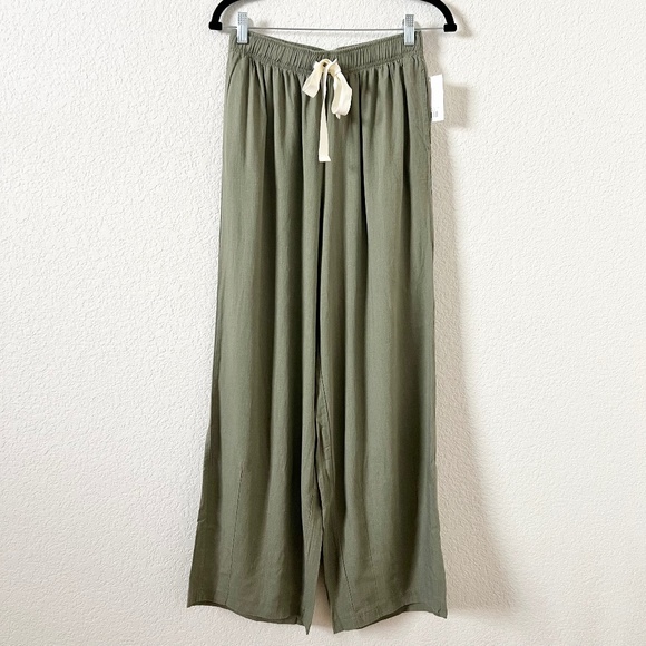 NWT ZENANA Linen Blend Pants Women's Wide Leg Elastic Band with Draw String - Picture 1 of 10